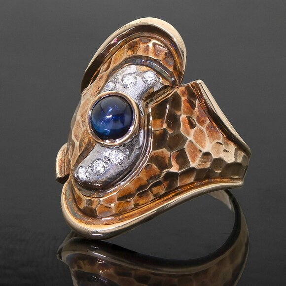Vintage 14K Yellow Gold Sapphire Cocktail Ring SZ 9.25, 6.50 gr, Appraised $2000 - Picture 1 of 10